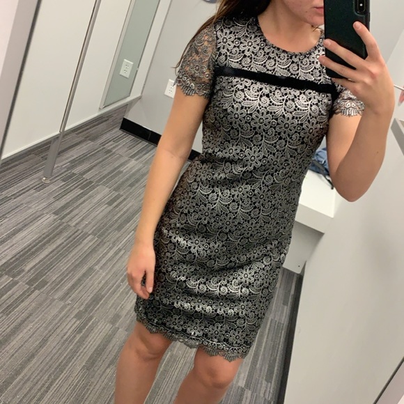 Karl Lagerfeld Paris Metallic Lace Cocktail Dress - Picture 8 of 8